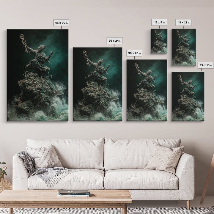 The Keeper Of The Black Reef Key, Vertical Wall Art, Macabre Wall Art, Canvas Print, Halloween Wall Decor, Gothic Home Decor
