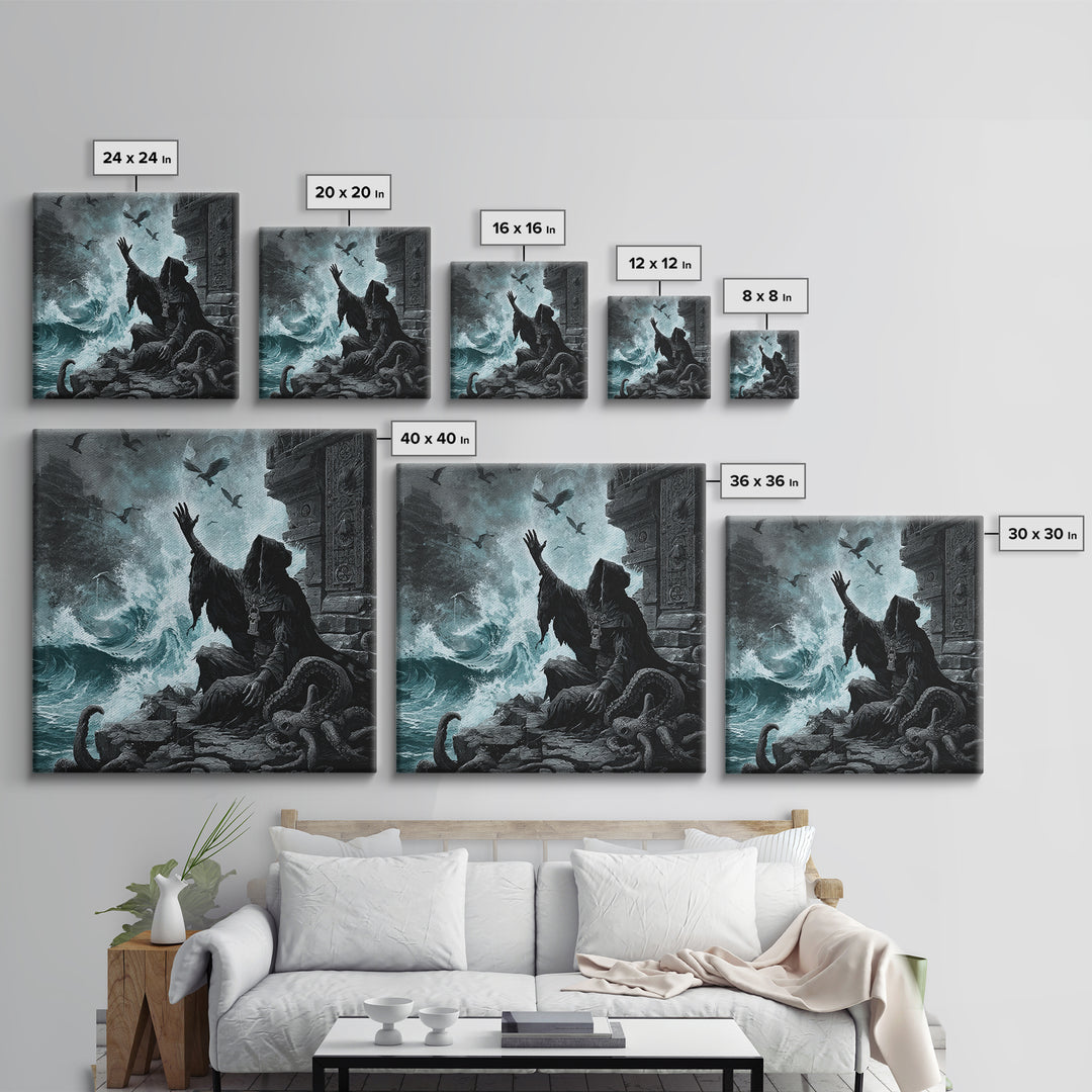 The Keeper Of The Black Reef Key, Square Wall Art, Spooky Home Decor, Framed Canvas Print, Halloween Wall Decor, Gothic Home Decor