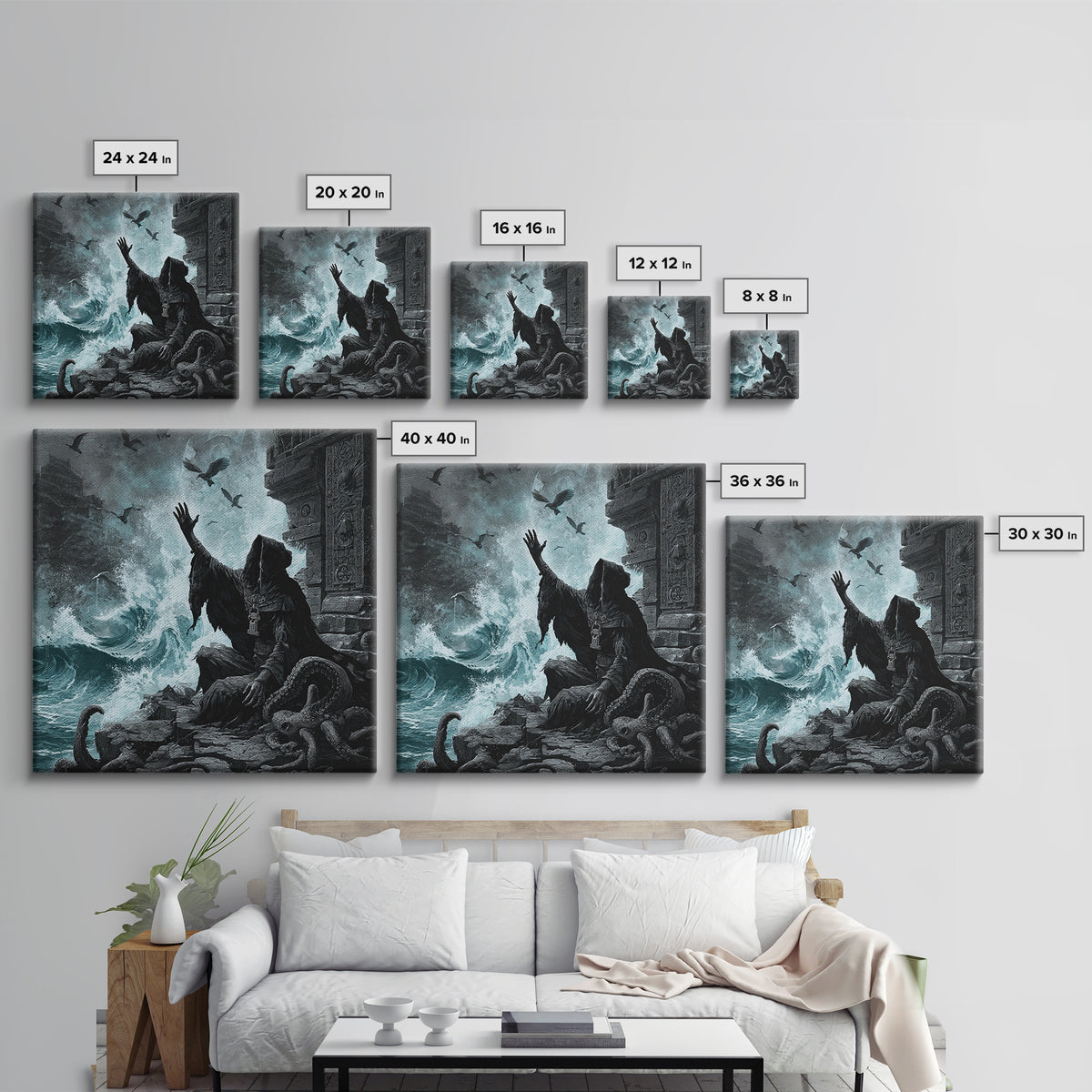The Keeper Of The Black Reef Key, Square Wall Art, Spooky Home Decor, Framed Canvas Print, Halloween Wall Decor, Gothic Home Decor