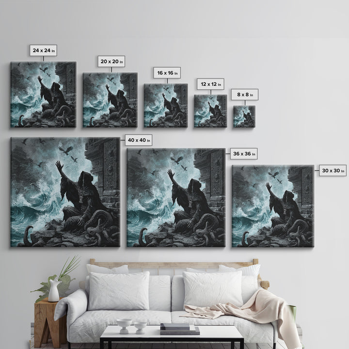 The Keeper Of The Black Reef Key, Square Wall Art, Spooky Home Decor, Framed Canvas Print, Halloween Wall Decor, Gothic Home Decor