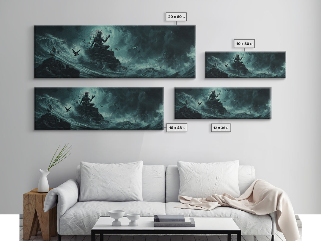 The Keeper Of The Black Reef Key, Extra Wide Wall Art, Lovecraftian Horror Art, Canvas Print, Halloween Wall Decor, Gothic Home Decor