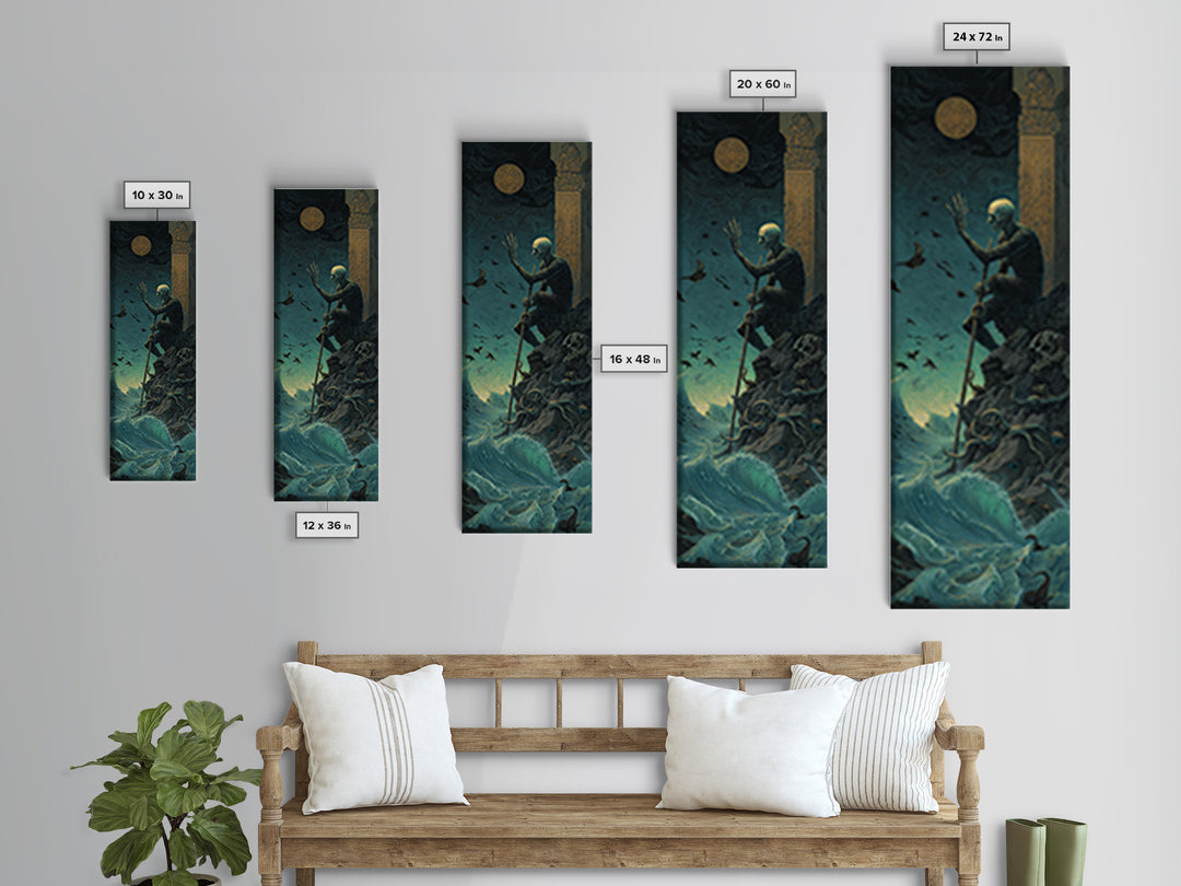 The Keeper Of The Black Reef Key, Tall Narrow Wall Art, Haunted Gothic Art, Framed Canvas Print, Halloween Wall Decor, Gothic Home Decor