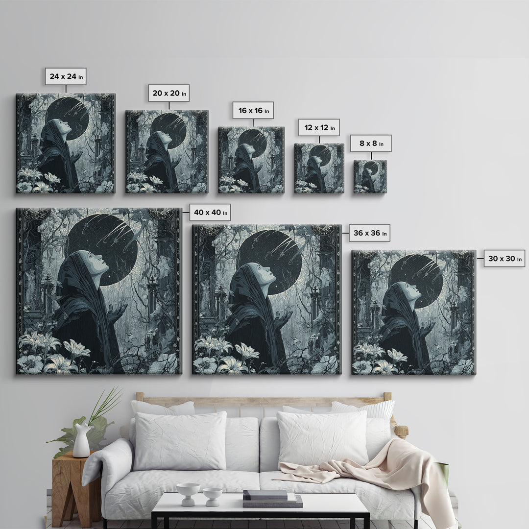 The Widow Of The Whispering Comet, Square Wall Art, Haunted Gothic Art, Canvas Print, Halloween Wall Decor, Gothic Home Decor