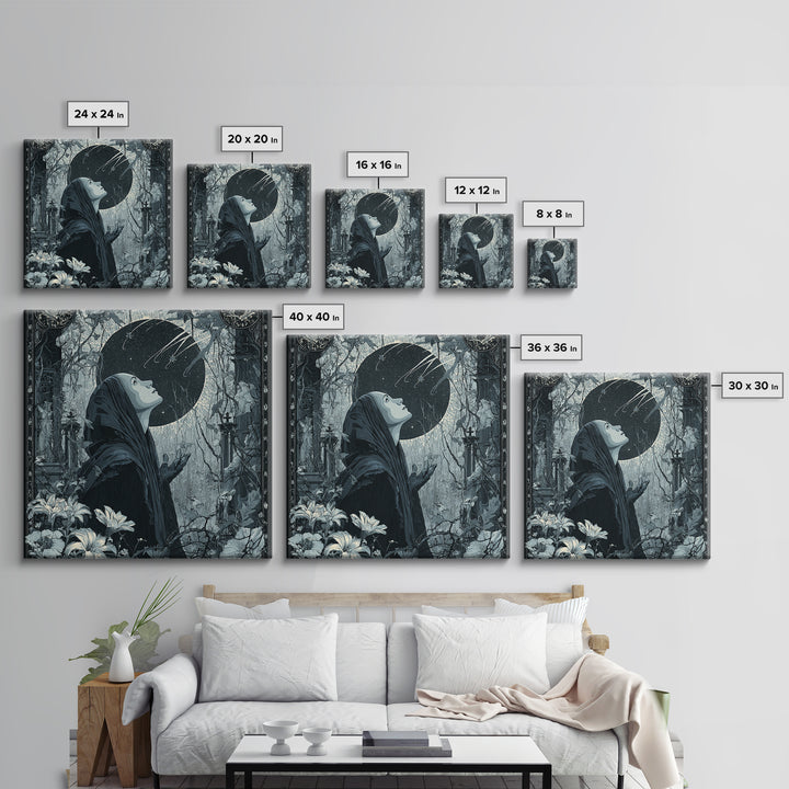The Widow Of The Whispering Comet, Square Wall Art, Haunted Gothic Art, Canvas Print, Halloween Wall Decor, Gothic Home Decor