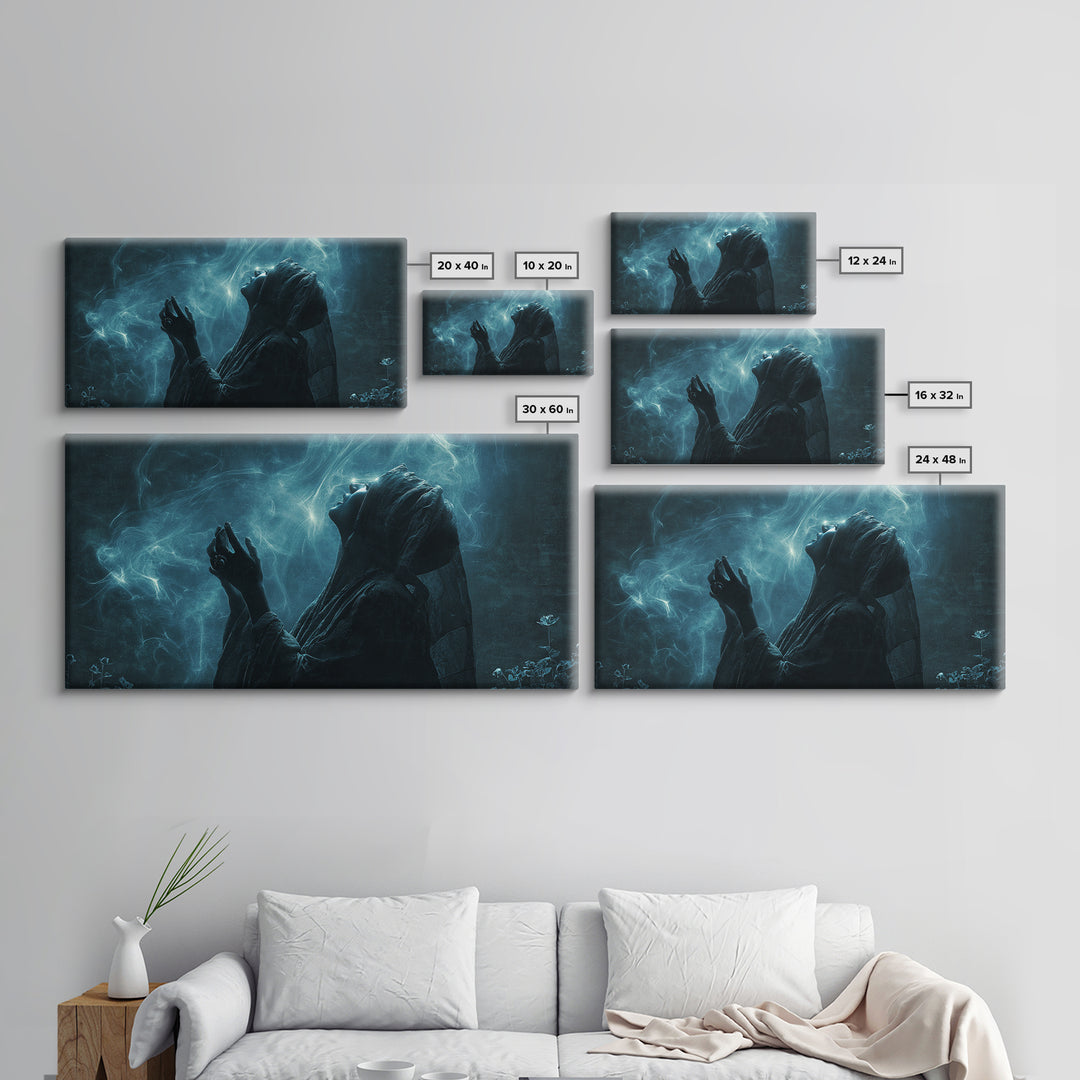 The Widow Of The Whispering Comet, Wide Panoramic Art, Spooky Home Decor, Canvas Print, Halloween Wall Decor, Gothic Home Decor