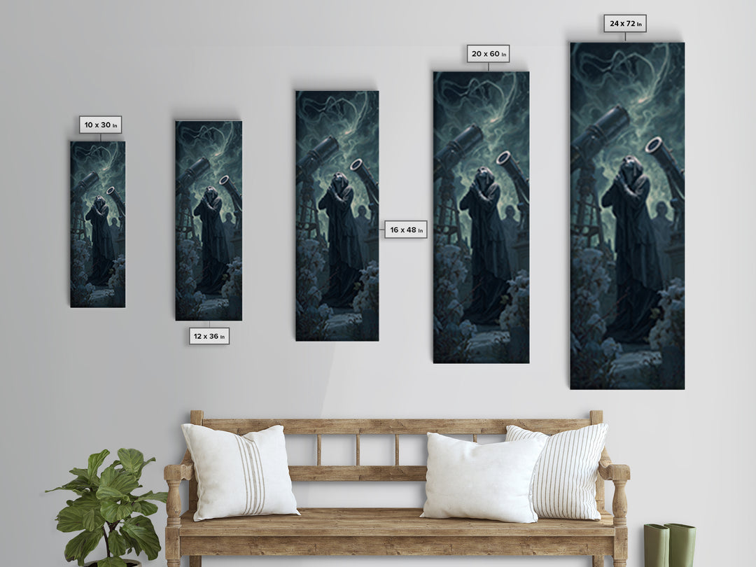 The Widow Of The Whispering Comet, Tall Narrow Wall Art, Macabre Wall Art, Framed Canvas Print, Halloween Wall Decor, Gothic Home Decor