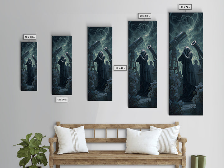 The Widow Of The Whispering Comet, Tall Narrow Wall Art, Macabre Wall Art, Framed Canvas Print, Halloween Wall Decor, Gothic Home Decor