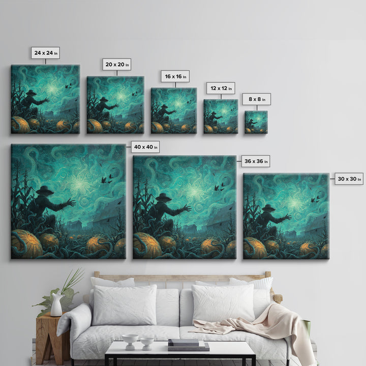 The Harvest Of The Eldritch Field, Square Wall Art, Macabre Wall Art, Framed Canvas Print, Halloween Wall Decor, Gothic Home Decor