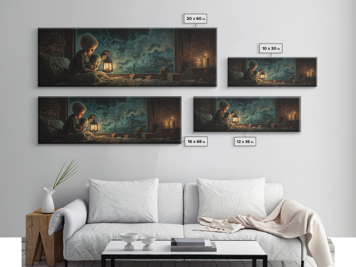 The Child Who Caught A Moon-Spawn, Extra Wide Wall Art, Eldritch Gothic Decor, Framed Canvas Print, Halloween Wall Decor, Gothic Home Decor