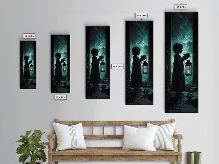 The Child Who Caught A Moon-Spawn, Tall Narrow Wall Art, Dark Halloween Decor, Framed Canvas Print, Halloween Wall Decor, Gothic Home Decor