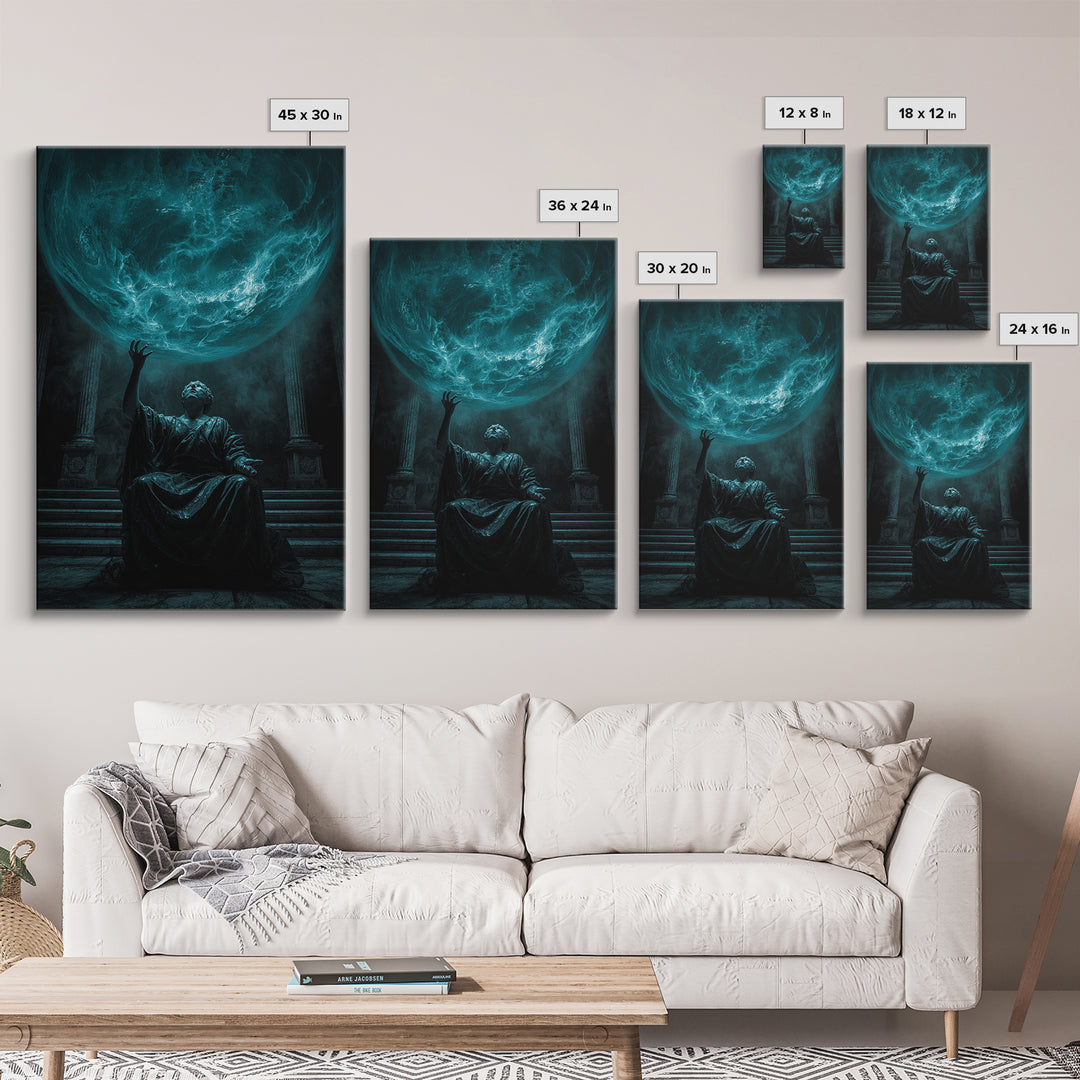 The Oracle Of The Glass Depths, Vertical Wall Art, Dark Fantasy Wall Art, Framed Canvas Print, Halloween Wall Decor, Gothic Home Decor