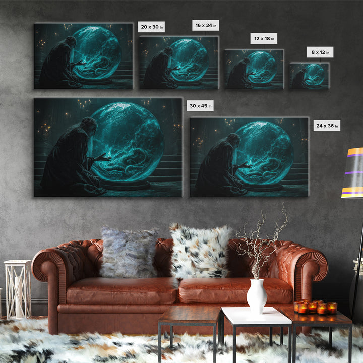 The Oracle Of The Glass Depths, Landscape Wall Art, Cosmic Horror Wall Art, Framed Canvas Print, Halloween Wall Decor, Gothic Home Decor