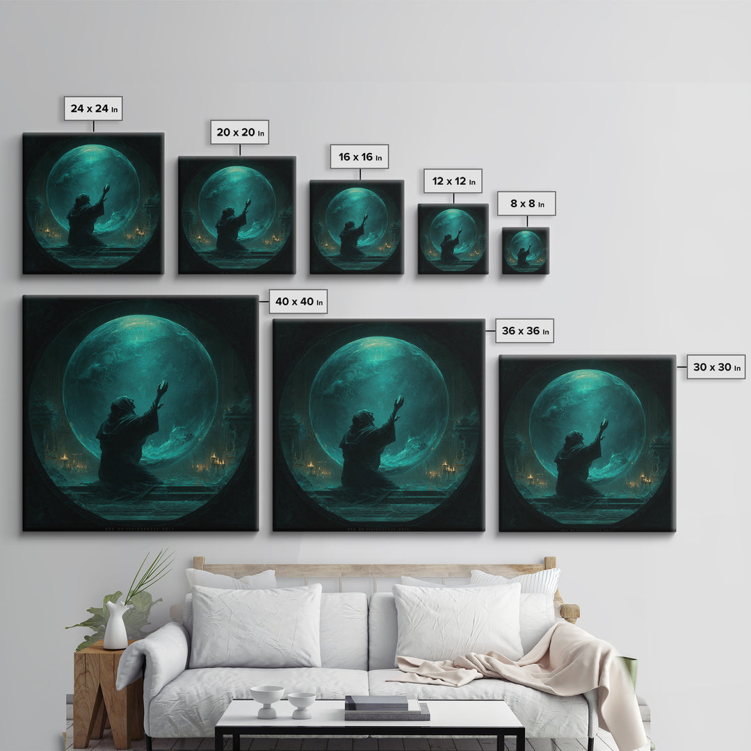 The Oracle Of The Glass Depths, Square Wall Art, Lovecraftian Horror Art, Framed Canvas Print, Halloween Wall Decor, Gothic Home Decor