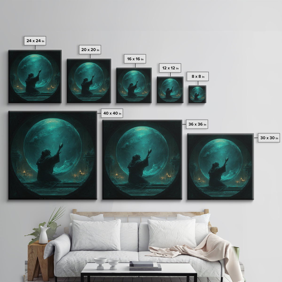 The Oracle Of The Glass Depths, Square Wall Art, Lovecraftian Horror Art, Framed Canvas Print, Halloween Wall Decor, Gothic Home Decor