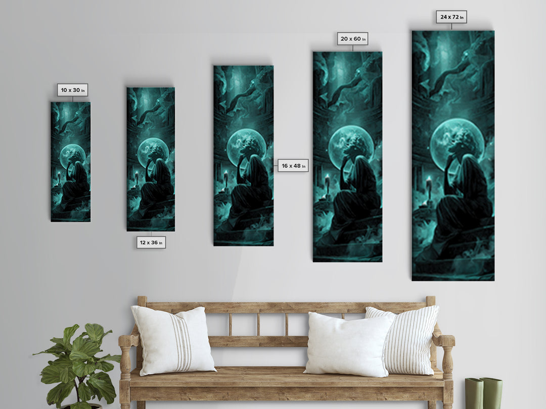 The Oracle Of The Glass Depths, Tall Narrow Wall Art, Haunted Gothic Art, Canvas Print, Halloween Wall Decor, Gothic Home Decor