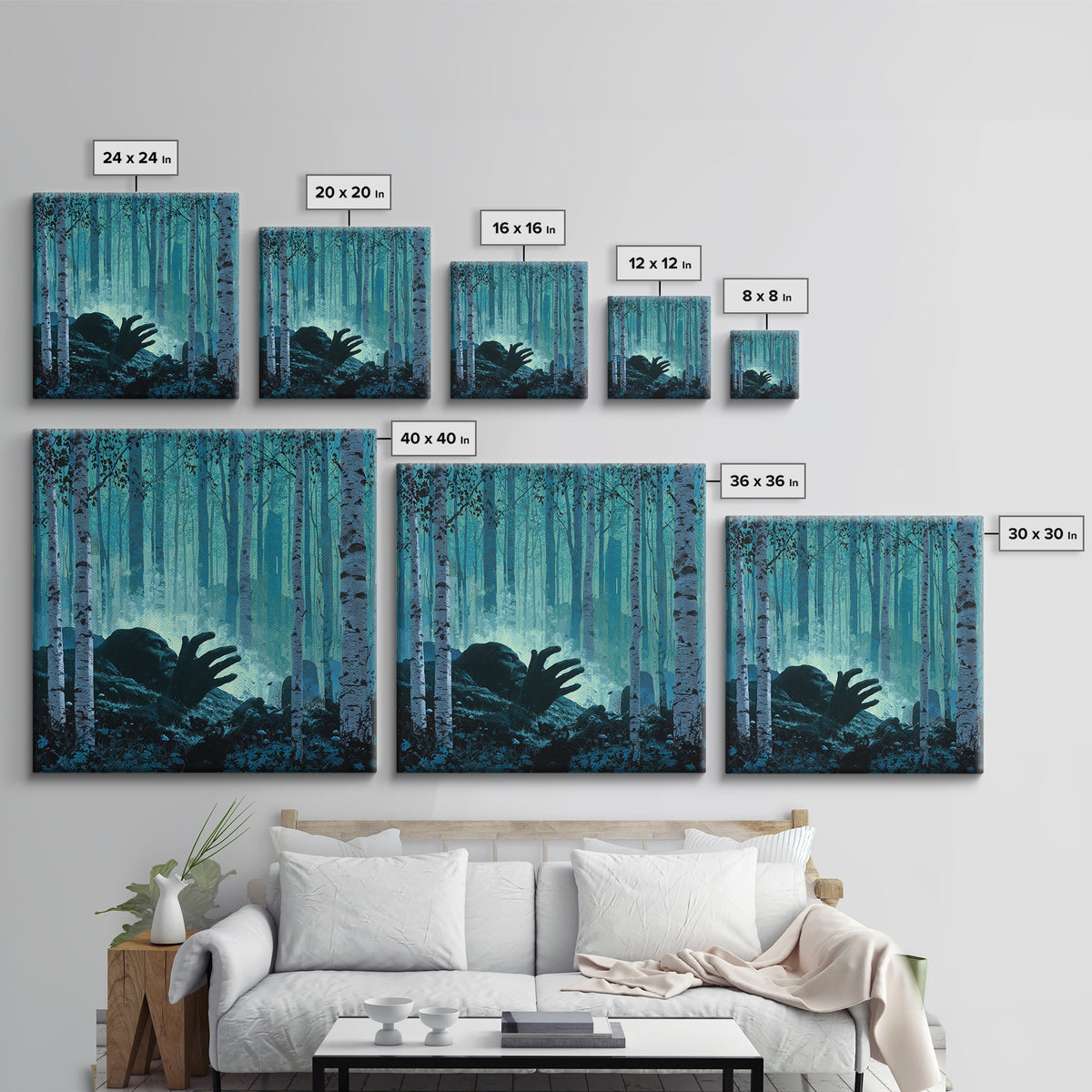 The Sleeper In The Birch Grove, Square Wall Art, Gothic Horror Wall Art, Framed Canvas Print, Halloween Wall Decor, Gothic Home Decor