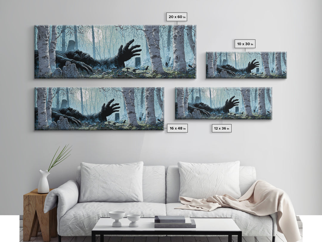 The Sleeper In The Birch Grove, Extra Wide Wall Art, Macabre Wall Art, Canvas Print, Halloween Wall Decor, Gothic Home Decor