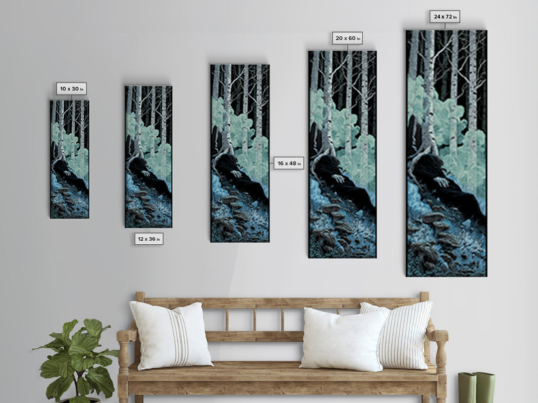 The Sleeper In The Birch Grove, Tall Narrow Wall Art, Spooky Home Decor, Framed Canvas Print, Halloween Wall Decor, Gothic Home Decor