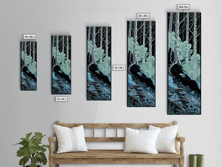 The Sleeper In The Birch Grove, Tall Narrow Wall Art, Spooky Home Decor, Framed Canvas Print, Halloween Wall Decor, Gothic Home Decor
