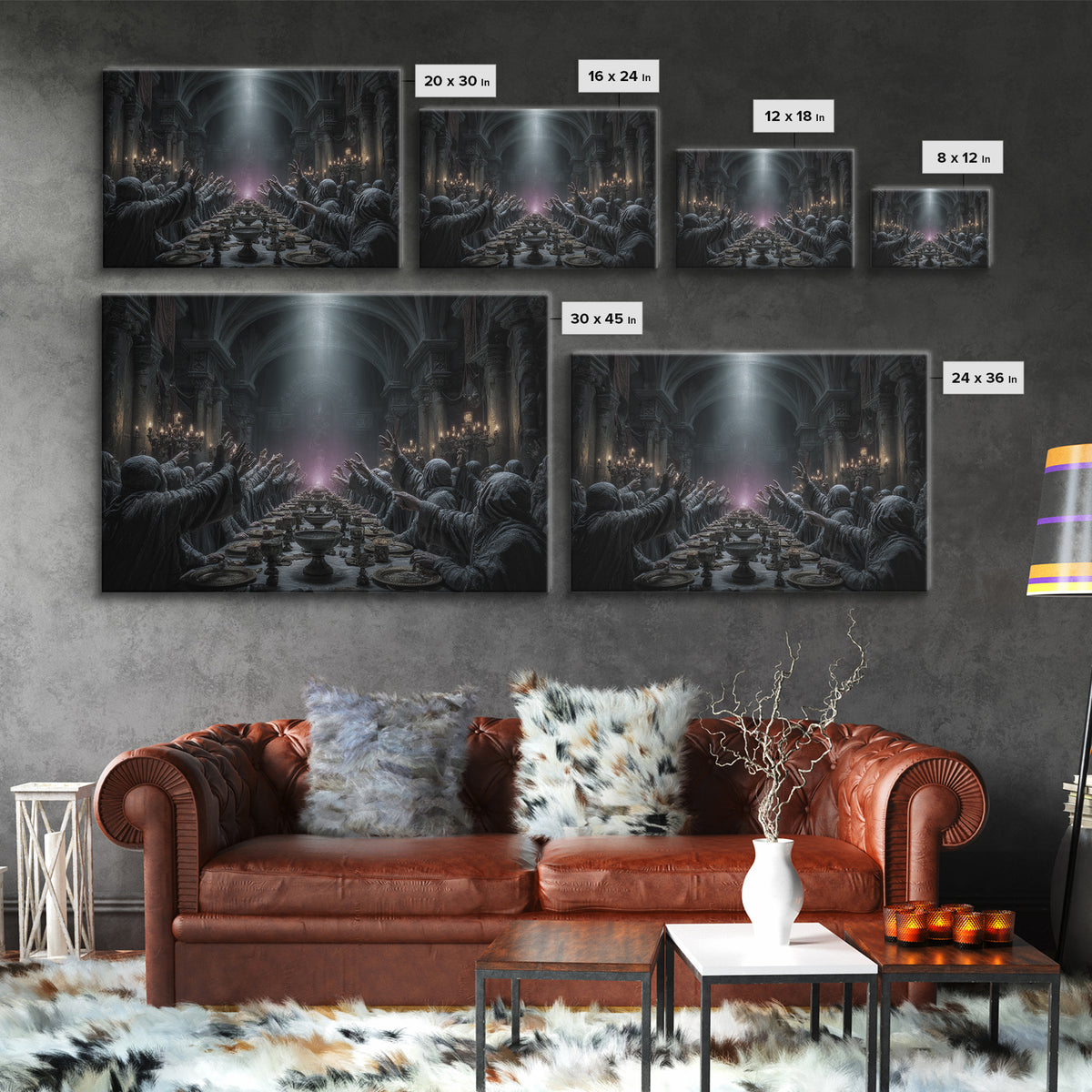The Feast Of The Pale Cult, Landscape Wall Art, Macabre Wall Art, Framed Canvas Print, Halloween Wall Decor, Gothic Home Decor
