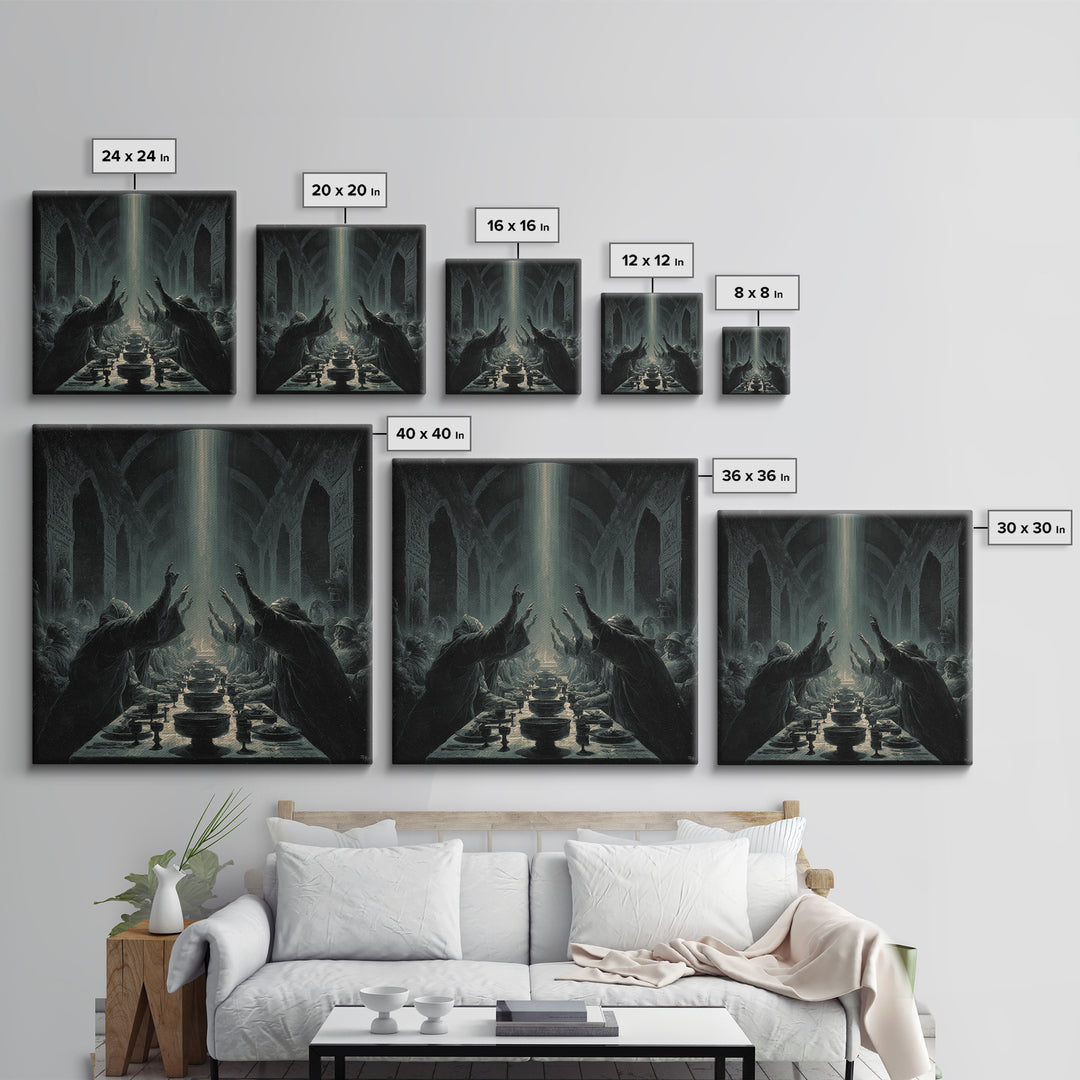 The Feast Of The Pale Cult, Square Wall Art, Macabre Wall Art, Canvas Print, Halloween Wall Decor, Gothic Home Decor, Halloween Decor