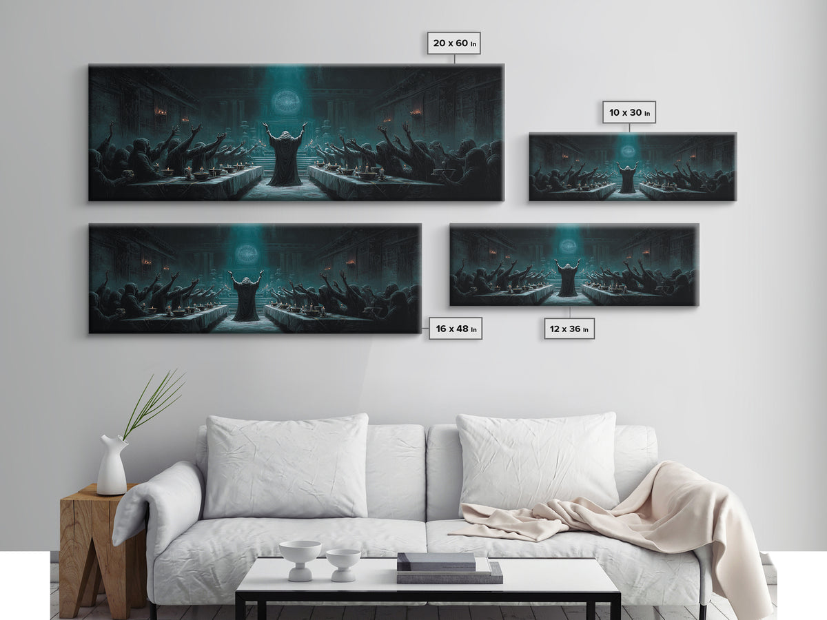 The Feast Of The Pale Cult, Extra Wide Wall Art, Dark Fantasy Wall Art, Framed Canvas Print, Halloween Wall Decor, Gothic Home Decor