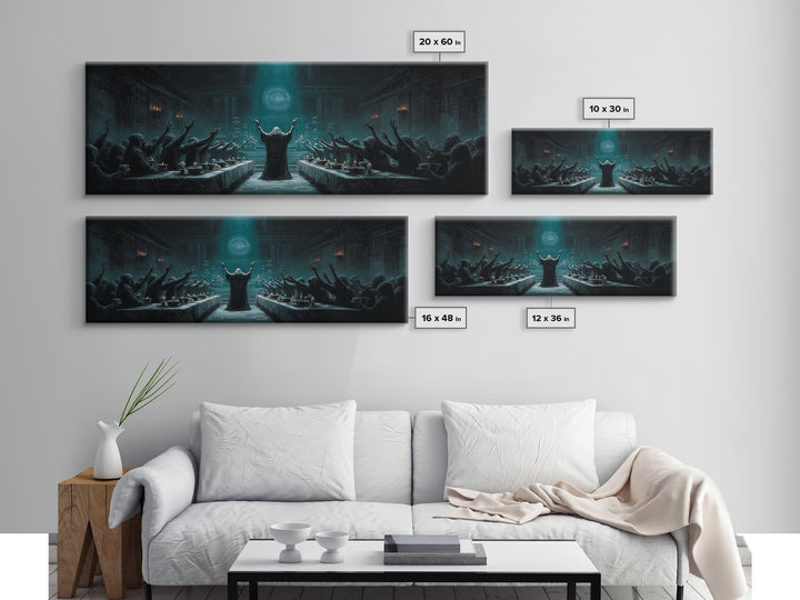 The Feast Of The Pale Cult, Extra Wide Wall Art, Dark Fantasy Wall Art, Framed Canvas Print, Halloween Wall Decor, Gothic Home Decor