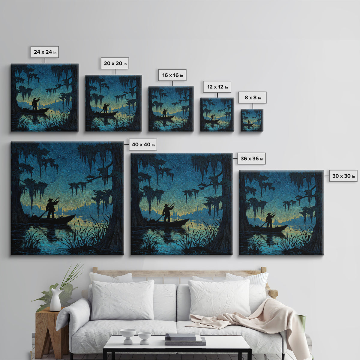 The Ferryman Of The Outer Marsh, Square Wall Art, Lovecraftian Horror Art, Framed Canvas Print, Halloween Wall Decor, Gothic Home Decor