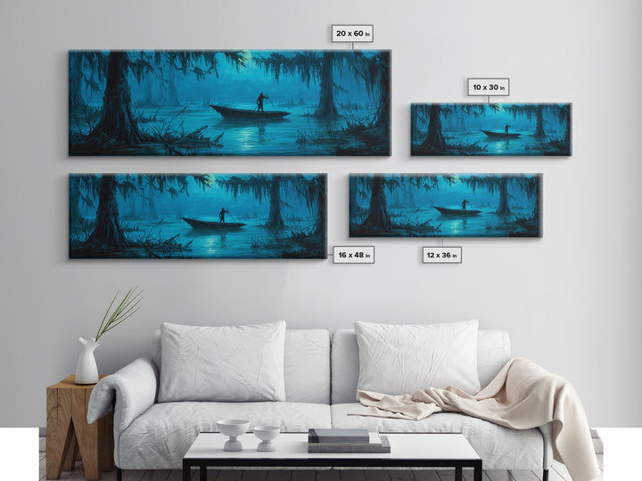 The Ferryman Of The Outer Marsh, Extra Wide Wall Art, Macabre Wall Art, Framed Canvas Print, Halloween Wall Decor, Gothic Home Decor