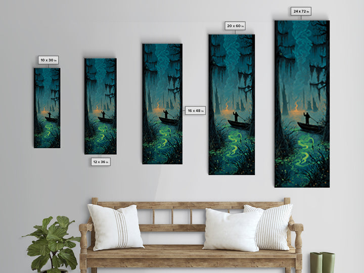 The Ferryman Of The Outer Marsh, Tall Narrow Wall Art, Gothic Horror Wall Art, Framed Canvas Print, Halloween Wall Decor, Gothic Home Decor