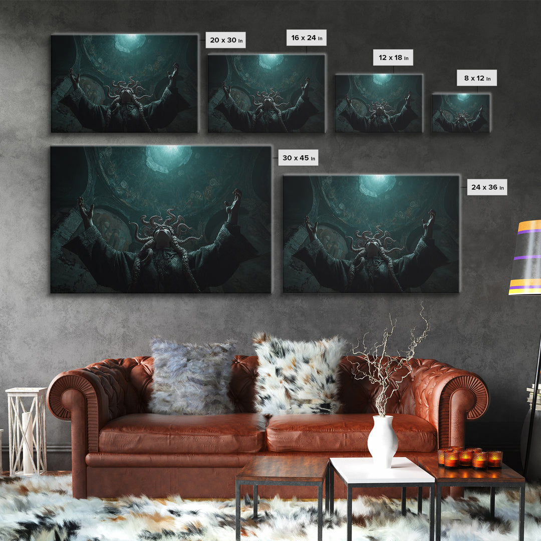 The Crown Of The Tentacled Saint, Landscape Wall Art, Dark Halloween Decor, Framed Canvas Print, Halloween Wall Decor, Gothic Home Decor