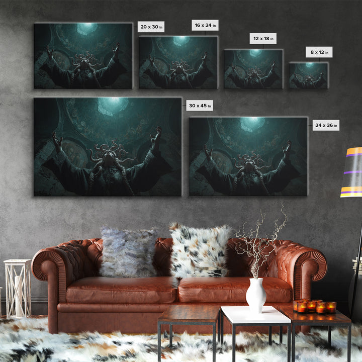 The Crown Of The Tentacled Saint, Landscape Wall Art, Dark Halloween Decor, Framed Canvas Print, Halloween Wall Decor, Gothic Home Decor
