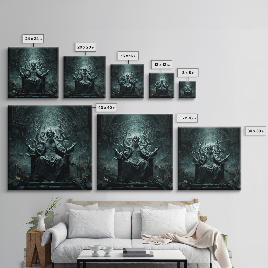 The Crown Of The Tentacled Saint, Square Wall Art, Dark Halloween Decor, Framed Canvas Print, Halloween Wall Decor, Gothic Home Decor
