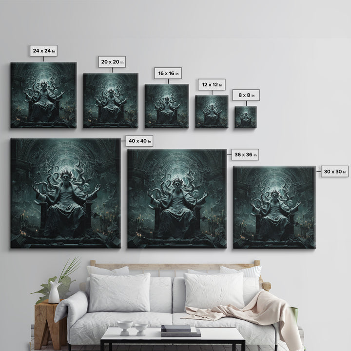 The Crown Of The Tentacled Saint, Square Wall Art, Dark Halloween Decor, Framed Canvas Print, Halloween Wall Decor, Gothic Home Decor