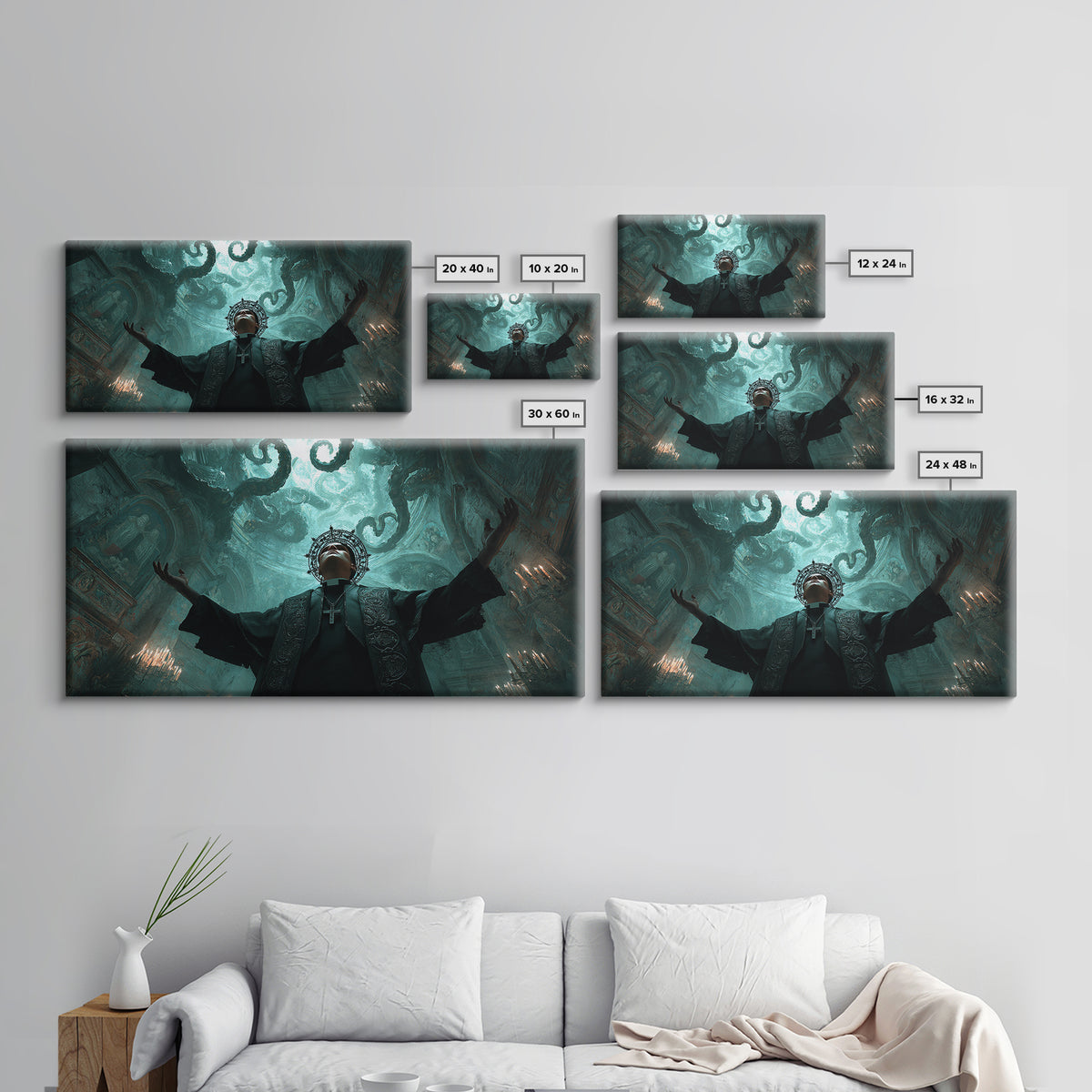 The Crown Of The Tentacled Saint, Wide Panoramic Art, Eldritch Gothic Decor, Canvas Print, Halloween Wall Decor, Gothic Home Decor
