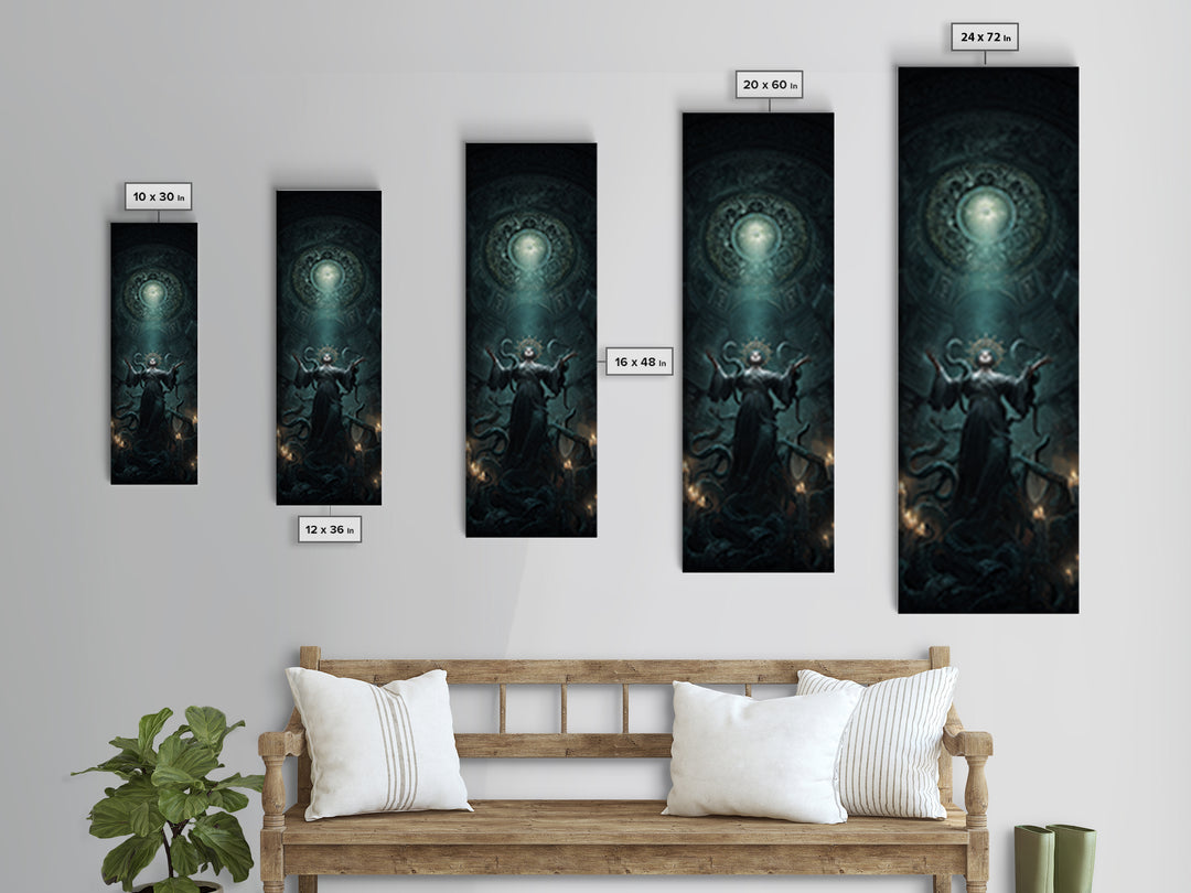 The Crown Of The Tentacled Saint, Tall Narrow Wall Art, Cosmic Horror Wall Art, Framed Canvas Print, Halloween Wall Decor, Gothic Home Decor