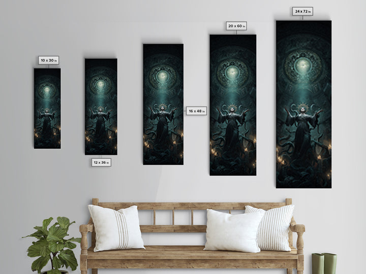 The Crown Of The Tentacled Saint, Tall Narrow Wall Art, Cosmic Horror Wall Art, Framed Canvas Print, Halloween Wall Decor, Gothic Home Decor
