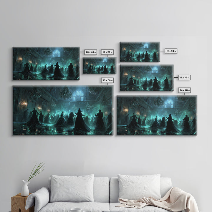 The Ballroom Of Silent Shoggoths, Wide Panoramic Art, Gothic Horror Wall Art, Framed Canvas Print, Halloween Wall Decor, Gothic Home Decor