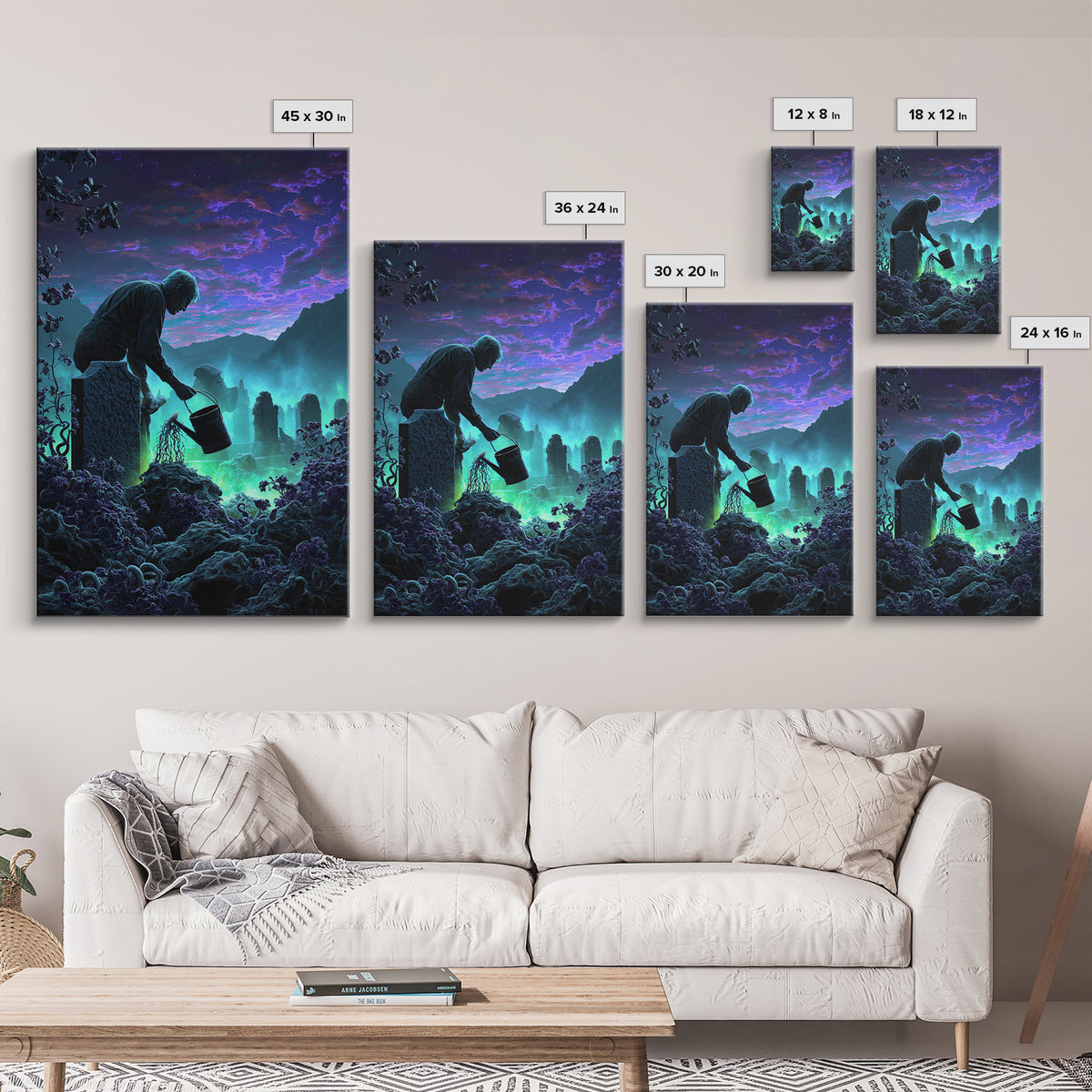 The Grave Gardener Of Yuggoth, Vertical Wall Art, Dark Fantasy Wall Art, Framed Canvas Print, Halloween Wall Decor, Gothic Home Decor