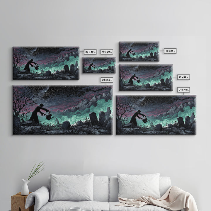 The Grave Gardener Of Yuggoth, Wide Panoramic Art, Spooky Home Decor, Canvas Print, Halloween Wall Decor, Gothic Home Decor, Halloween Decor