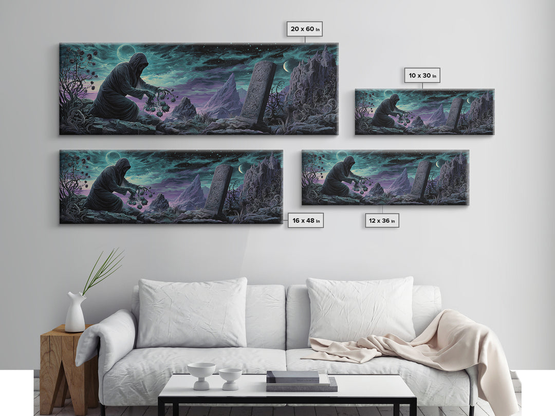 The Grave Gardener Of Yuggoth, Extra Wide Wall Art, Eldritch Gothic Decor, Framed Canvas Print, Halloween Wall Decor, Gothic Home Decor