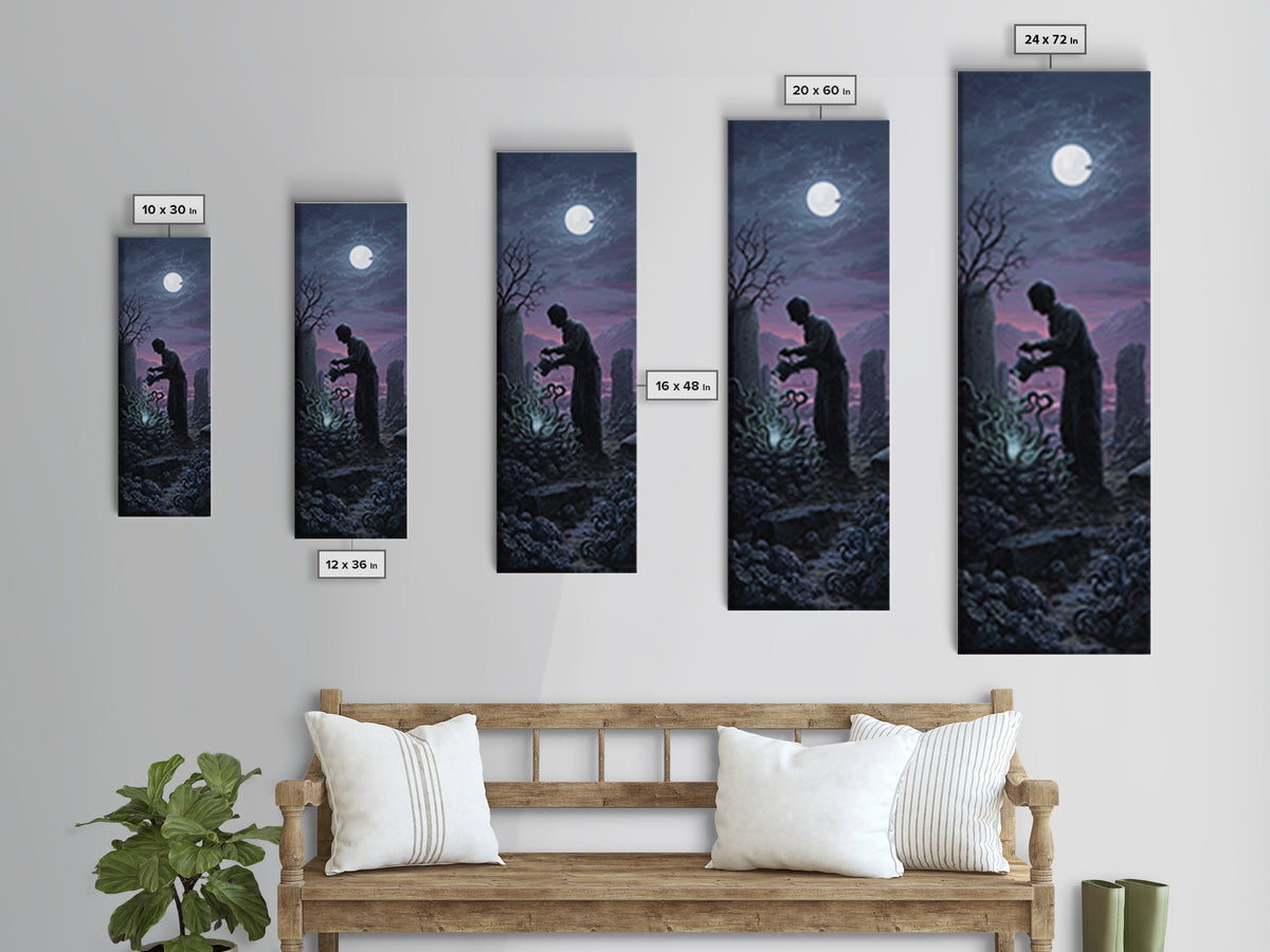 The Grave Gardener Of Yuggoth, Tall Narrow Wall Art, Dark Fantasy Wall Art, Canvas Print, Halloween Wall Decor, Gothic Home Decor