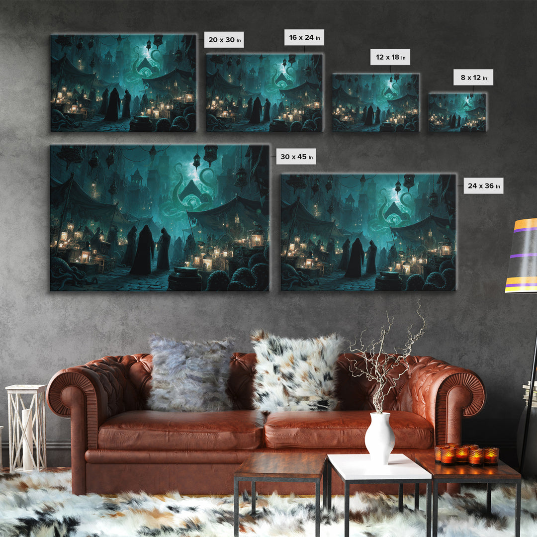 The Lantern Market Beyond The Veil, Landscape Wall Art, Eldritch Gothic Decor, Canvas Print, Halloween Wall Decor, Gothic Home Decor
