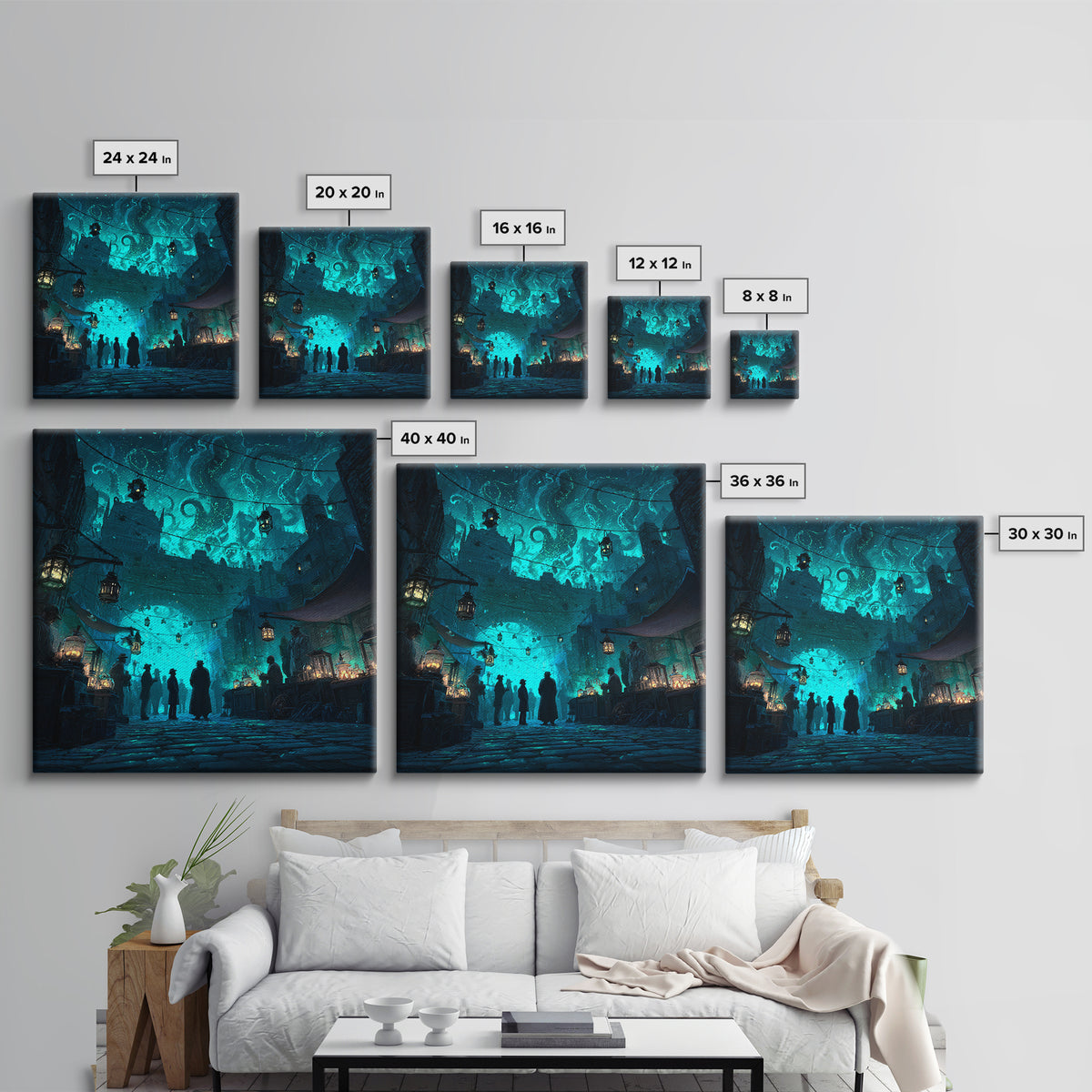 The Lantern Market Beyond The Veil, Square Wall Art, Dark Fantasy Wall Art, Framed Canvas Print, Halloween Wall Decor, Gothic Home Decor