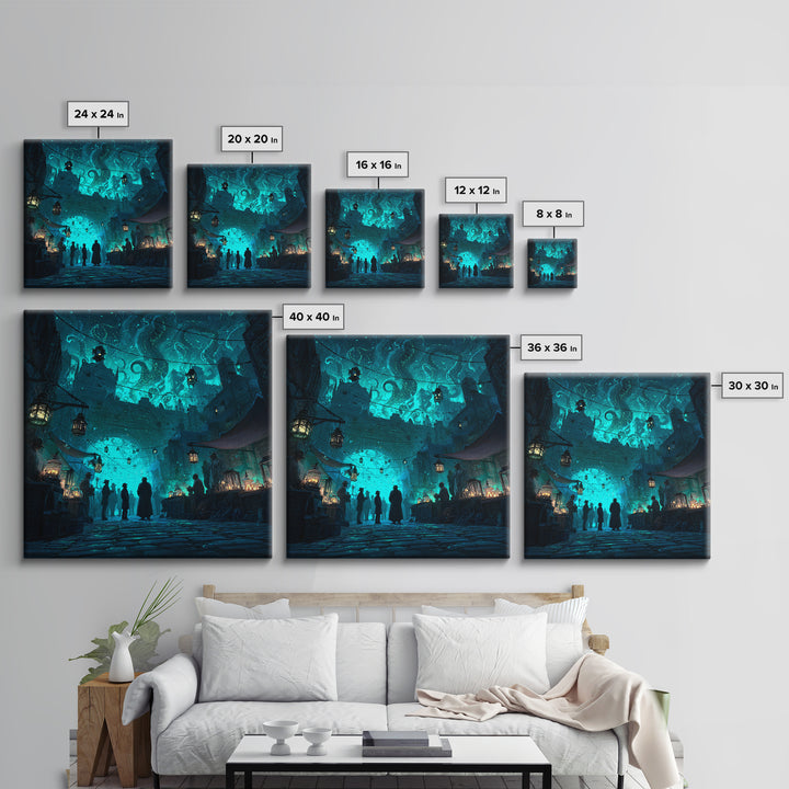 The Lantern Market Beyond The Veil, Square Wall Art, Dark Fantasy Wall Art, Framed Canvas Print, Halloween Wall Decor, Gothic Home Decor