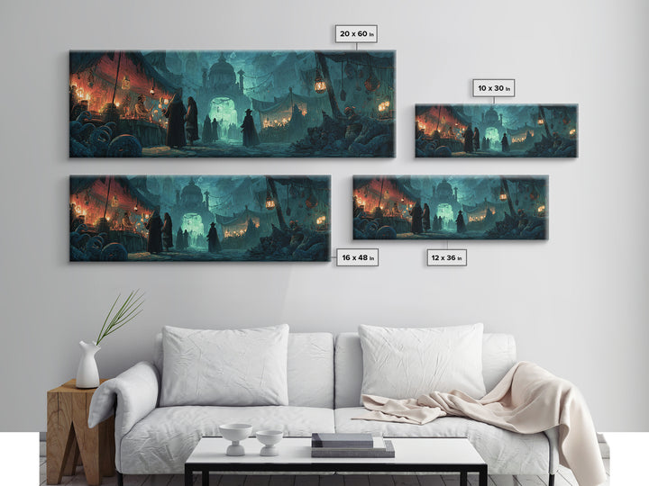 The Lantern Market Beyond The Veil, Extra Wide Wall Art, Macabre Wall Art, Canvas Print, Halloween Wall Decor, Gothic Home Decor