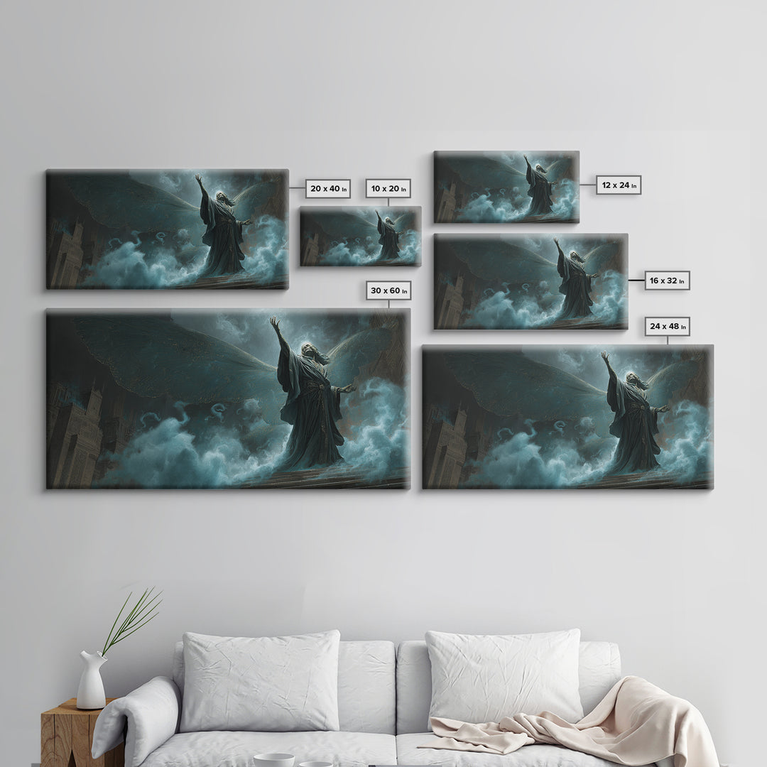 The Moth Prophet Of Kadath, Wide Panoramic Art, Eldritch Gothic Decor, Framed Canvas Print, Halloween Wall Decor, Gothic Home Decor
