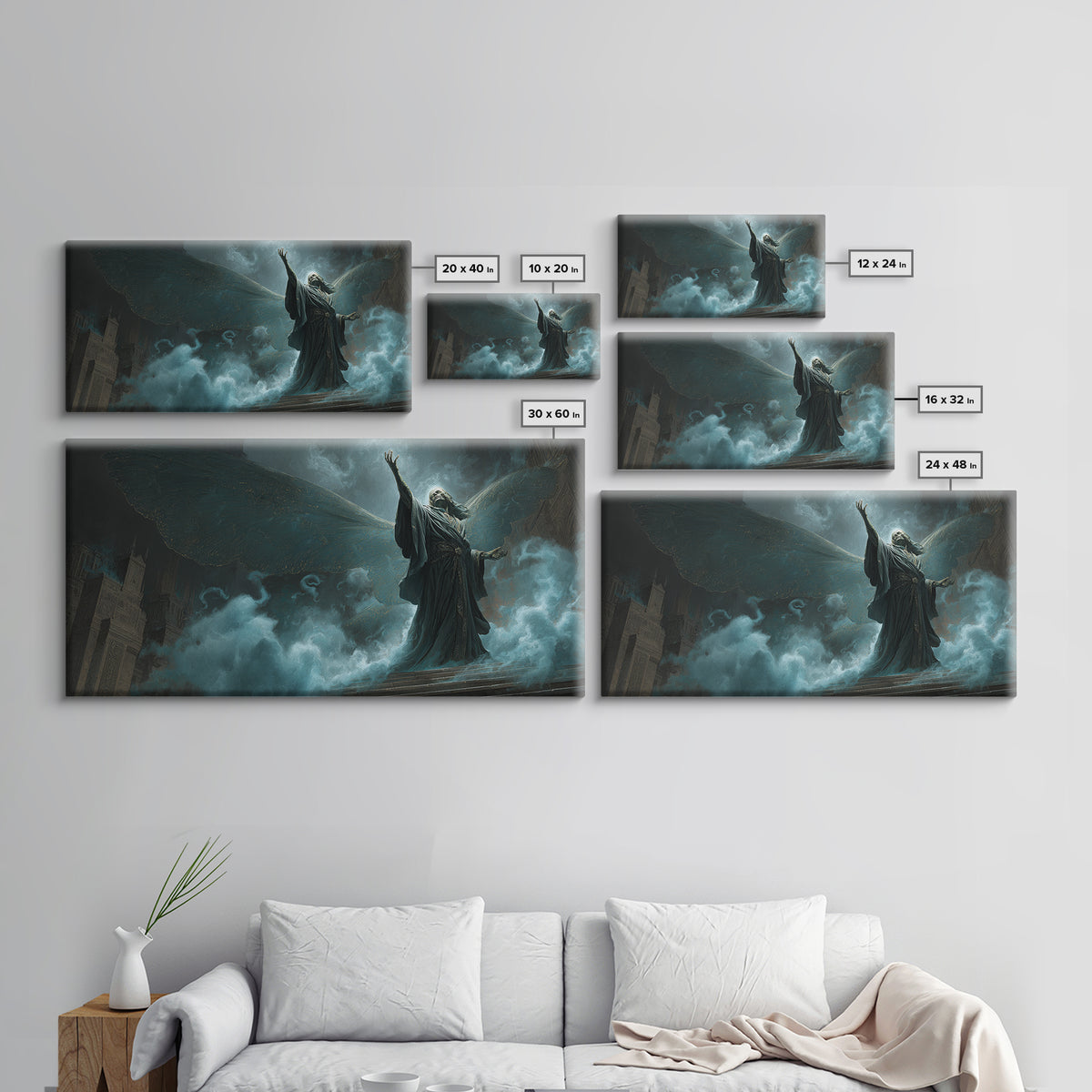 The Moth Prophet Of Kadath, Wide Panoramic Art, Eldritch Gothic Decor, Framed Canvas Print, Halloween Wall Decor, Gothic Home Decor
