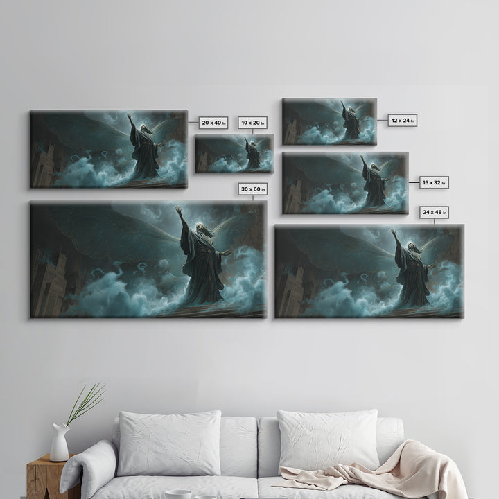 The Moth Prophet Of Kadath, Wide Panoramic Art, Eldritch Gothic Decor, Framed Canvas Print, Halloween Wall Decor, Gothic Home Decor