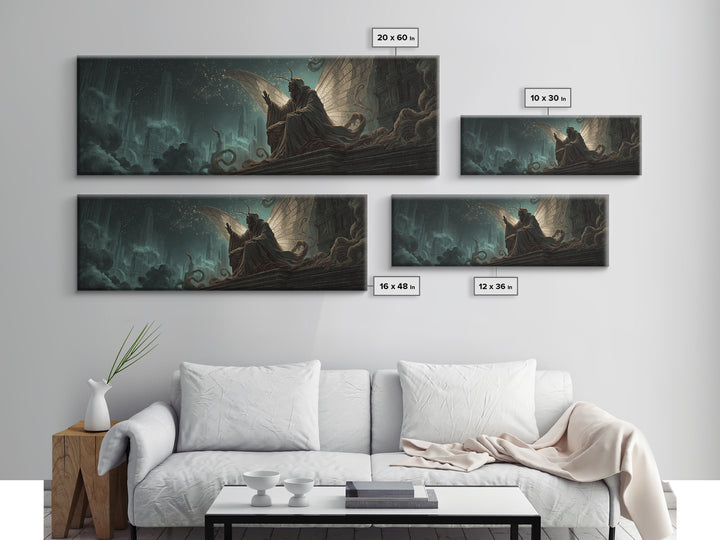 The Moth Prophet Of Kadath, Extra Wide Wall Art, Lovecraftian Horror Art, Canvas Print, Halloween Wall Decor, Gothic Home Decor